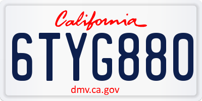 CA license plate 6TYG880