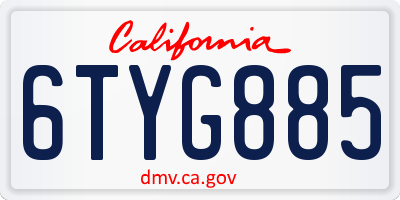 CA license plate 6TYG885