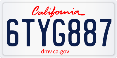 CA license plate 6TYG887