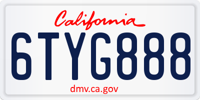 CA license plate 6TYG888