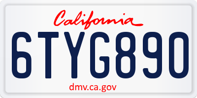 CA license plate 6TYG890