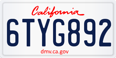 CA license plate 6TYG892