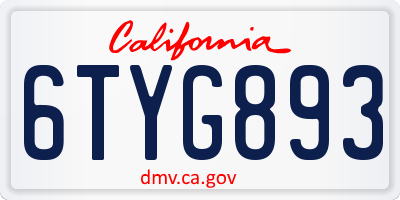 CA license plate 6TYG893
