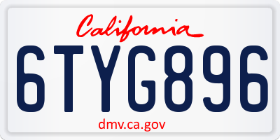 CA license plate 6TYG896