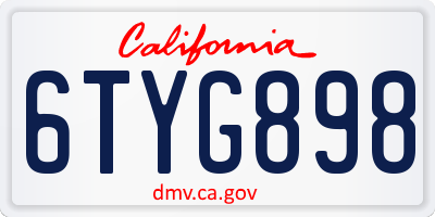 CA license plate 6TYG898