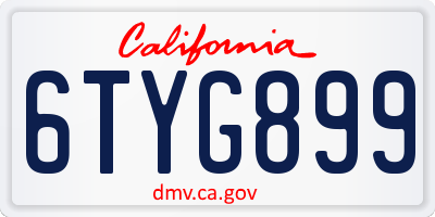 CA license plate 6TYG899