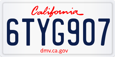 CA license plate 6TYG907