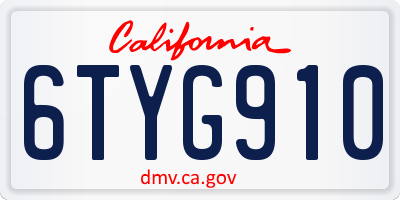 CA license plate 6TYG910