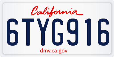 CA license plate 6TYG916