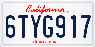 CA license plate 6TYG917