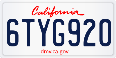 CA license plate 6TYG920