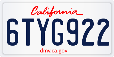 CA license plate 6TYG922