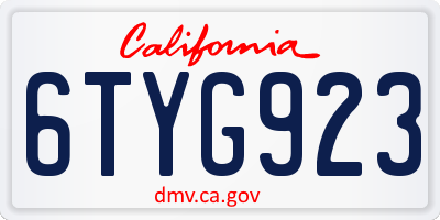 CA license plate 6TYG923