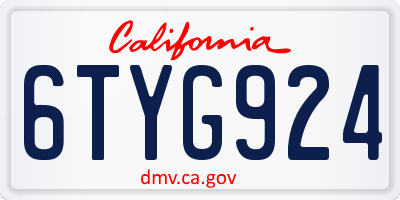 CA license plate 6TYG924