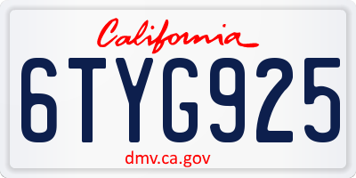 CA license plate 6TYG925