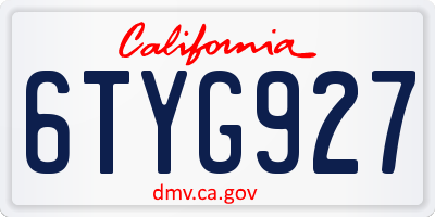CA license plate 6TYG927