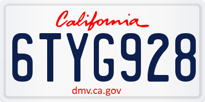 CA license plate 6TYG928