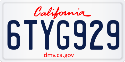 CA license plate 6TYG929
