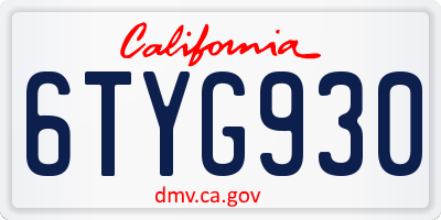 CA license plate 6TYG930
