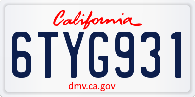 CA license plate 6TYG931