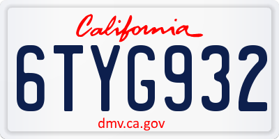 CA license plate 6TYG932