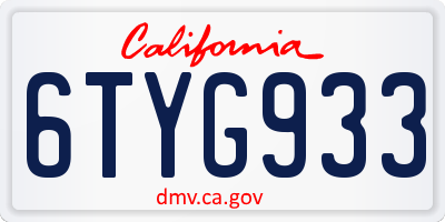 CA license plate 6TYG933