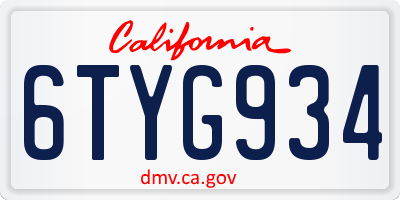 CA license plate 6TYG934
