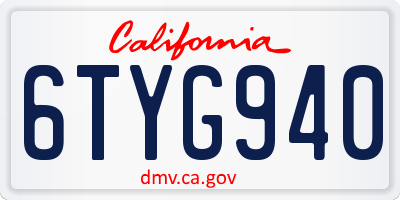 CA license plate 6TYG940