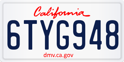 CA license plate 6TYG948