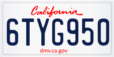 CA license plate 6TYG950