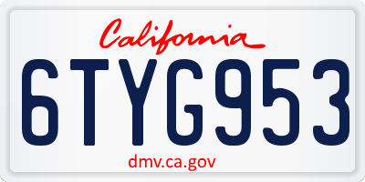 CA license plate 6TYG953