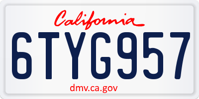 CA license plate 6TYG957