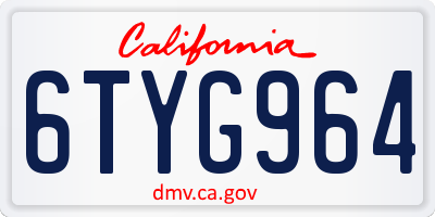 CA license plate 6TYG964