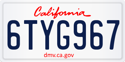 CA license plate 6TYG967