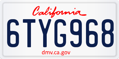 CA license plate 6TYG968
