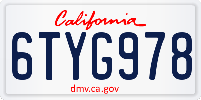 CA license plate 6TYG978