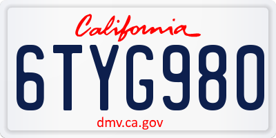 CA license plate 6TYG980
