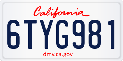CA license plate 6TYG981