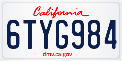 CA license plate 6TYG984