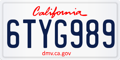 CA license plate 6TYG989