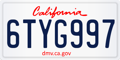 CA license plate 6TYG997