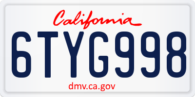 CA license plate 6TYG998