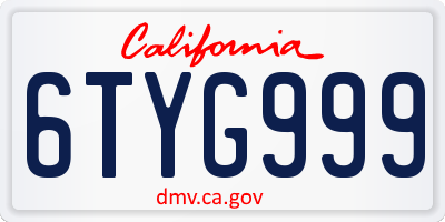 CA license plate 6TYG999