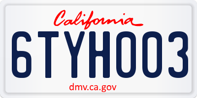 CA license plate 6TYH003