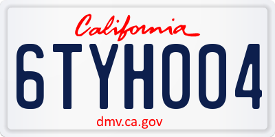 CA license plate 6TYH004