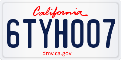 CA license plate 6TYH007