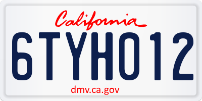 CA license plate 6TYH012