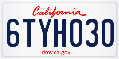 CA license plate 6TYH030