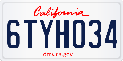CA license plate 6TYH034
