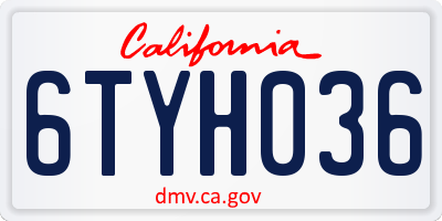 CA license plate 6TYH036
